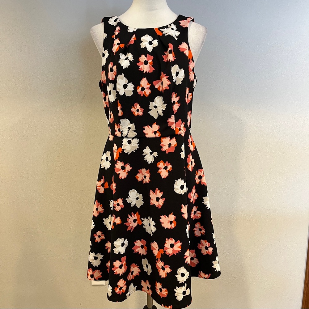 Elle Black Floral Mini Dress with Pink and White Flowers